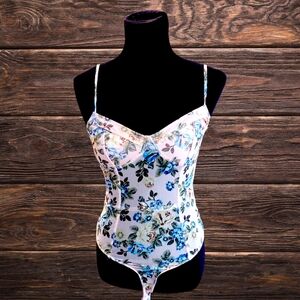 Forever 21 Blue and White Floral Bodysuit